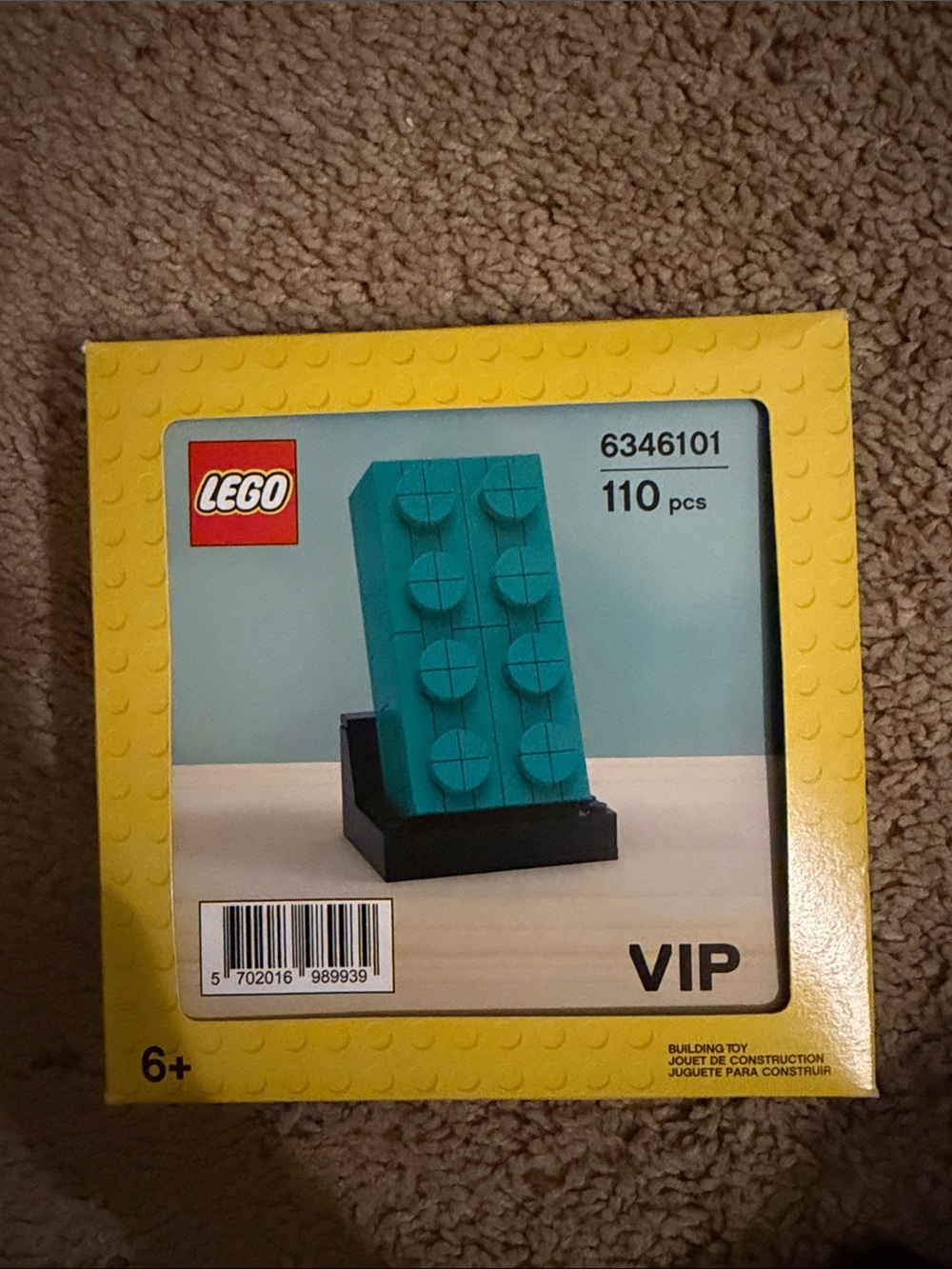 LEGO Teal Brick Display with Yellow Branded Box